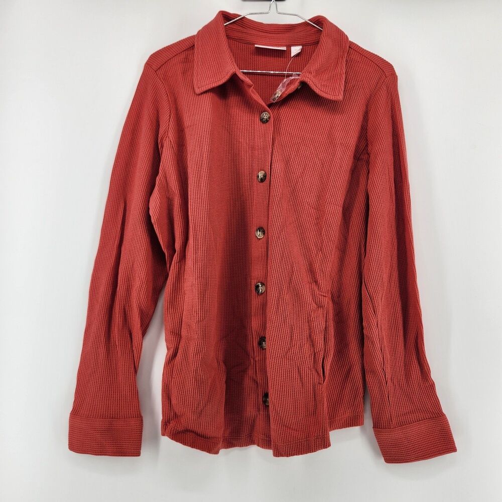 Belle by Kim Gravel MP Baked Apple‎ Waffle Knit & Jersey Botton Front Top NWOT
